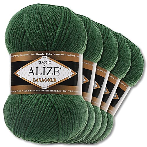Wohnkult Alize 5 x 100 g Lanagold Wolle | 53 Auswahl | Stricken Häkeln Wolle (118 | Tannengrün)