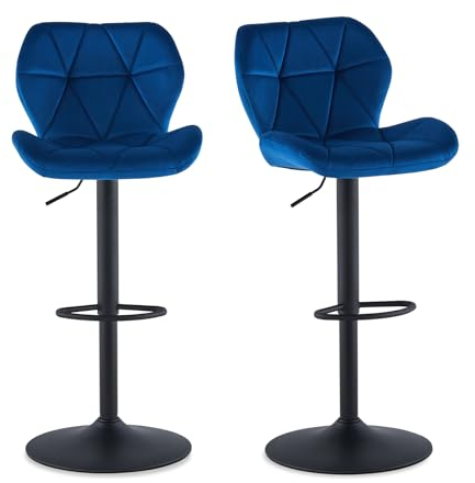 CLIPOP Barhocker Höhenverstellbar 360°Drehbar Barstühle Küchenstühle Tresenhocker Bar Hocker mit Rückenlehne und Fußstütze, (Samt Blau, 2er Set)