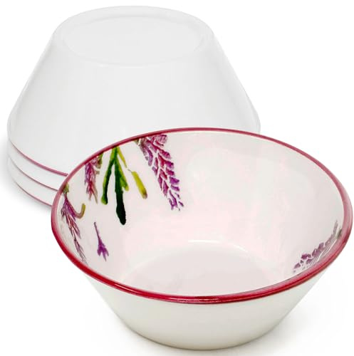 Lashuma 4x Obstschüsseln Keramik, runde Salatschüsseln 14 cm Ø, Suppenschalen lila Lavendel