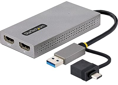 StarTech.com USB HDMI Dual Monitor Adapter, USB A/C auf 2x HDMI (1x 4K30Hz, 1x 1080p), externe grafikkarte, 11cm Kabel, USB 3.0 zu HDMI Bildschirm Adapter, Windows, Chrome OS & macOS (107B-USB-HDMI)
