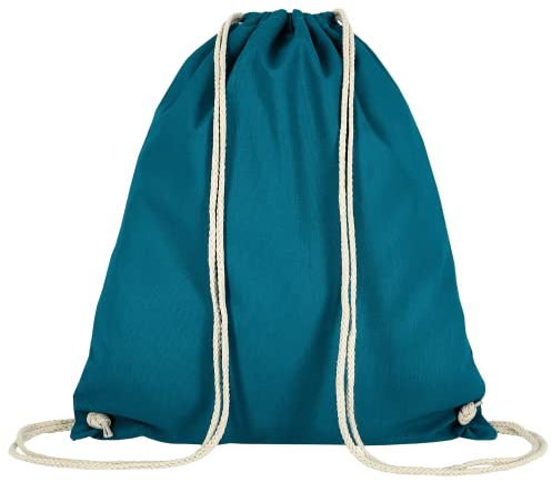 TEXXILLA 10er Pack Turnbeutel - Oeko-TEX 100 Zertifiziert | mit robusten Zugbändern | 38x46cm | Jutebeutel | Einkaufstasche | unbedruckt, Farbe:Petrol, Größe:10 Stück