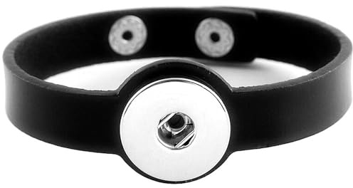 Soft Leather Snap Jewelry 7in. - 8in. Ginger Charm Bracelet Black Unisex Womens Mens Simple Band, For Interchangeable DIY Customizable Jewelry Accessories