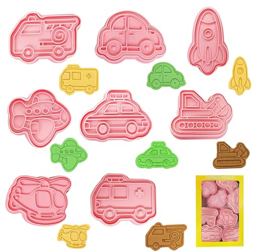 SPERMUOY Keksausstecher Auto Transportwesen,8 Stück Plätzchen Ausstecher Kinder,3D Plätzchenausstecher für Keksteig, Fondant, Donut, Kuchendekoration, Schokoladen Cookie