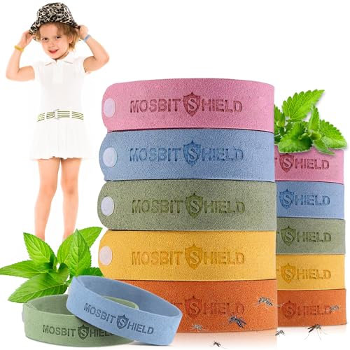 Pulseras Repelentes de Mosquitos, 12 Piezas Pulsera Mosquitos Antimosquitos, Pulsera Antimosquitos 100% Natural No Tóxica Protección de Hasta 720H Ajustables Impermeables para los Niños y Adultos