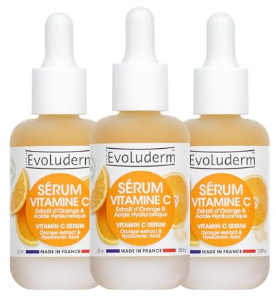 EVOLUDERM – Sérum Eclat à la Vitamine C - 30ml - 98% d’Origine Naturelle - Végan - Fabrication Française - Lot de 3 x 30 ml