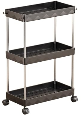 Multibao 3 Tier Slim Slide Out Kitchen Trolley Rack Holder Storage Shelf Organiser with Wheels for Small Spaces Bathroom Kitchen Laundryroom Bedroom Space-Saving (Black 20cm*40cm*58m)
