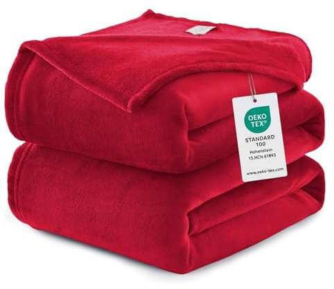 WAVVE Fleecedecke, Flanell, Mikrofaser, Sofaüberwurf, 230 x 270 cm, Rot, Sofaüberwurf für 2 Personen, Felldecke, groß, warm und weich, aus Plüsch, 270 x 230 cm