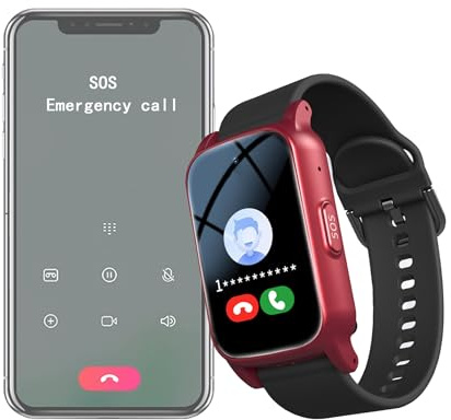 Dispositivi Di Avviso Di Caduta Per Anziani, Orologio GPS Per Anziani Con Rilevamento Cadute, Videochiamata HD, Impermeabile IP67 E Chiamata Vocale HD, Idee Regalo Signora Anziana ,25.8*2CM,Red
