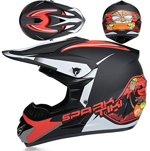 SMTSEC Casco Moto Juvenil Casco Motocross Niños Adultos Cascos Cruzados Hombres ATV Casco De Moto MX Enduro Casco Integral MTB Certificado Dot/ECE con Gafas Máscara Guantes Casco De Descenso,Red/D-XL