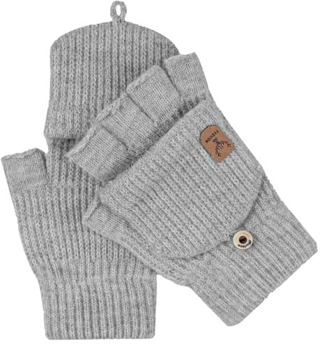 ZJCANGLIU Handschuhe Fingerlos mit Kappe, Fingerlose Handschuhe Damen/Herren, Fäustlinge, für Unisex-Erwachsene (Hellgrau)