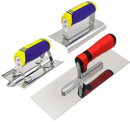 Concrete Tools Set 3 PC Stainless Steel Flat Finishing Trowel (11 x 4) plus Concrete Edger (6 x 3, 1/2R) and Groover (6 x 3, 1/2W,1/2D) Stucco Cement Kit Masonry Construction Hand Kit