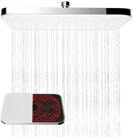 Hibbent Rociador Ducha de Lluvia Autolimpiante, Ducha Fija de 12 * 8 Pulgadas, Cuadrada, de Alta Presión, Panel Blanco con Marco Cromado