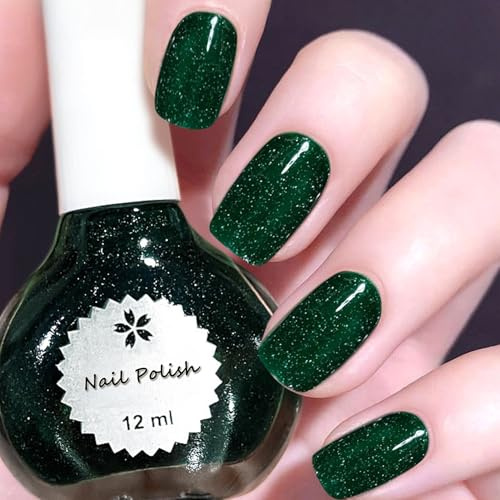 Glitzer Nagellack Grün, 12ML Schnelltrocknender & Langanhaltender Nagellack, Glossy Green Glitzernagellack Ohne UV Lampe, Regular Nail Polish für Frauen DIY Nagelkunst Maniküre zu Haus (Grün)