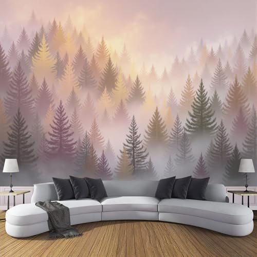 ZISTRCBAO Carta Da Parati Panoramica Foresta Nuvolosa, Tranquillo Scenario Naturale Carta Da Parati in Seta per Camera Da Letto Soggiorno Decorazione Da Parete 400x280cm, Rosa