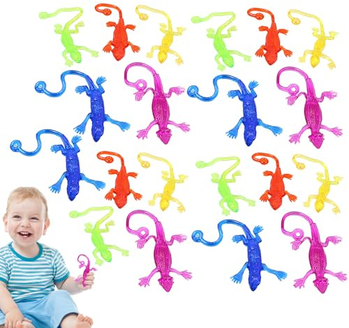 Generico Juguetes pegajosos con forma de lagarto, juego de 20 piezas elásticas para mano, Crawler para ventanas de colores, bombonera, para cesta de Pascua | Divertido juego de lagartos de Sticky para