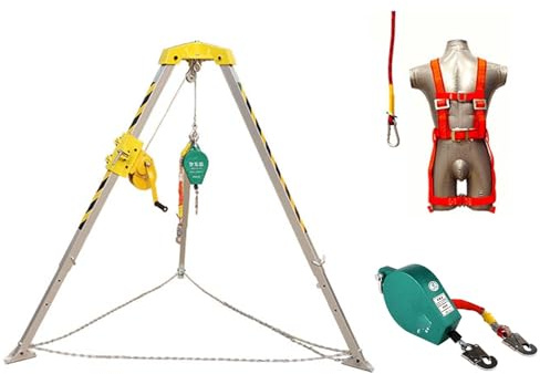 MQDLJSE Kit de protección contra caídas de Emergencia, Sistema de Rescate con trípode para Espacios confinados, cabrestante de trípode de 2600 LB para acantilados/pozos, Equipo de segurida