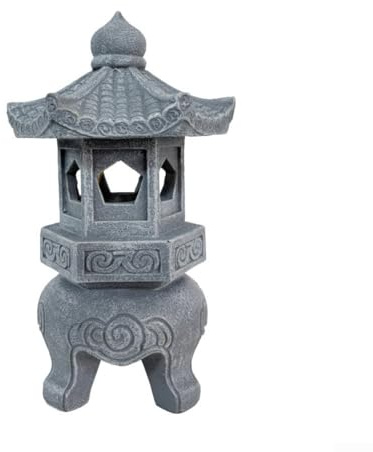 Lanterna a energia solare, stile zen giapponese, tempio in pietra, decorazione da giardino asiatico per esterni, con illuminazione solare, per prato e patio (luci per camino)