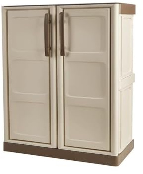 Armario de mediana altura en polipropileno, material reciclable y ecológico sostenible, está equipado con bisagras de acero y estante ajustable, dimensiones L700 x P 390 x H 855 mm
