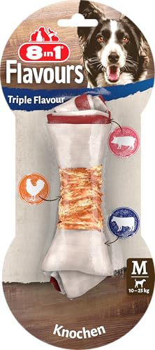 8in1 Triple Flavour Bone M - Hueso de Perro masticable con Filete de Pollo, Piel de Cerdo y Piel de Res, 1 ud.