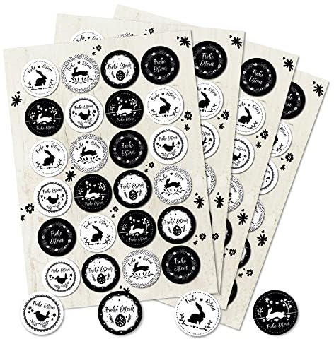 Logbuch-Verlag 96 FROHE OSTERN Aufkleber schwarz weiß 4 cm - Ostersticker rund - Verzierung Osterkarte Hase