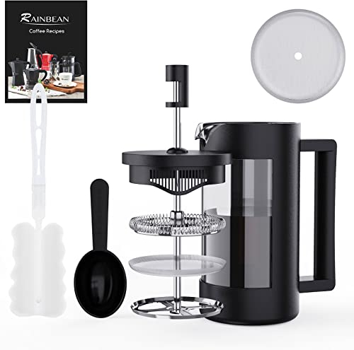 French Press con Triplo Filtro Permanente in Acciaio Inox, lavabile in lavastoviglie e a Prova di Perdite, Rainbean Caffettiera Francese 350ml