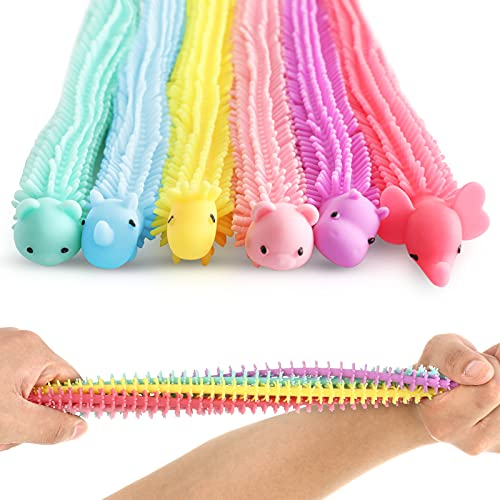 Stretchy Strings Sensorische Fidget Spielzeug für Kinder & Erwachsene mit Autismus und , 6er Pack Stressabbau Spielzeug Squeeze Monkey Noodles Anti Angst Tools