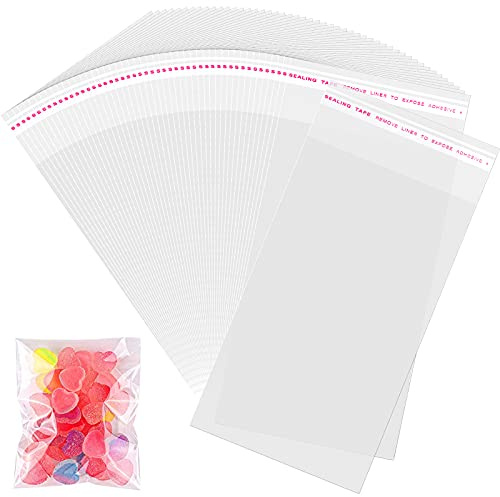 Nerissa 300 Pcs Clear Cellophane Bags Self Adhesive Food Grade OPP Zip Lock Bags for Candy Cookies Chocolate Valentine's Day (15.6cm x 7.5cm)