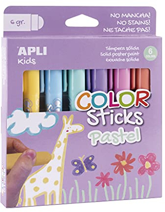 APLI Kids 18881 - Colore Sticks colori pastello - Tempere solide per bambini, 6 u.
