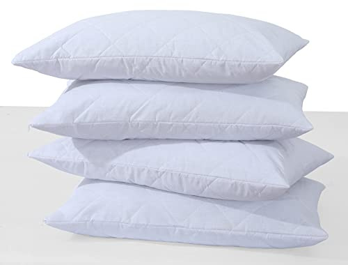 Arlinens Pillow Protector 4 Pack Hotel Quality Quilted Pillowcase Protector Soft & Comfortable Zipped Pillow Cases-Hypoallergenic & Anti-Bacterial-in UK Standard Size 50x75 cm