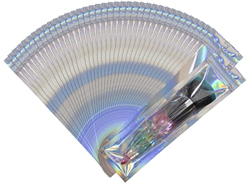 Sacchetti Richiudibili 100 Pezzi Sacchetti in Mylar Olografici Sacchetti di Alluminio Prova di Odore con Finestra Transparente per Conservare il Cibo Rossetto Regalo 6x23 cm