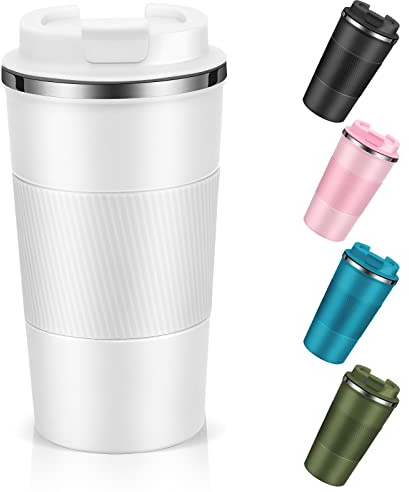 Dycietx Travel Mug with Leakproof Lid, Insulated Reusable Coffee for Hot&Cold Drinks/Tea, Portable Stainless Steel Thermal Takeaway Cup Car/Outdoor/Picnic/ Office/School (510ml White), CM03RD