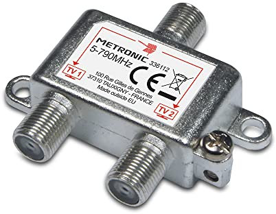 Metronic - Divisor de Antena de TV TDT, 2 Salidas, Conector F, Splitter, acoplador para 2 televisores- 336112