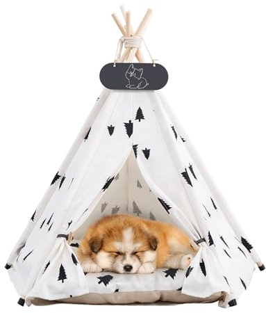 Mooipet Pet Teepee Tent for Dogs & Cats Dog Bed with Thick Cushion Puppies Play House Removable and Washable