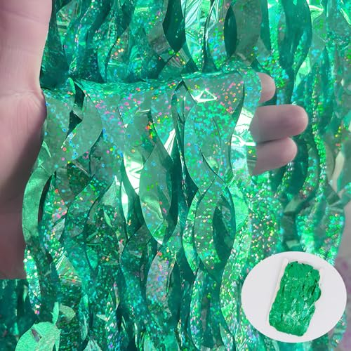 SHOWLL 4 Stück Grün Lametta Vorhänge glitzer vorhang 1m x 2m S Form Lametta, Glitzer Folien Fransen Lametta Vorhänge für Hochzeit Deko,Party Deko, Geburtstag Deko,halloween deko