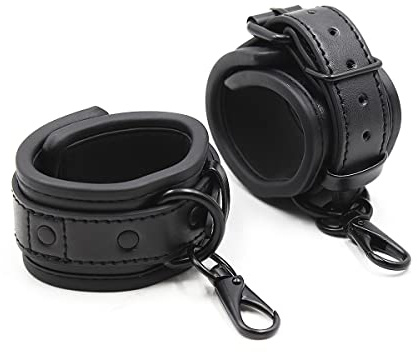 Padded Leather Bondage Handcuffs for Sex Play, Leather Bondage Toys Sex Cuffs for BDSM Restraints, Leather Sex Toys SM Cuffs for Women and Men (Black)