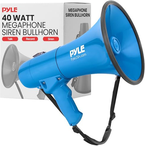 Pyle Megaphon mit Sirene & Mikrofon – 40W Lautsprecher, 800m Reichweite, Aufnahmefunktion, Wasserfest Sirenensystem für Outdoor-Einsatz Sprachverstärker für Kinder, Schule, Events