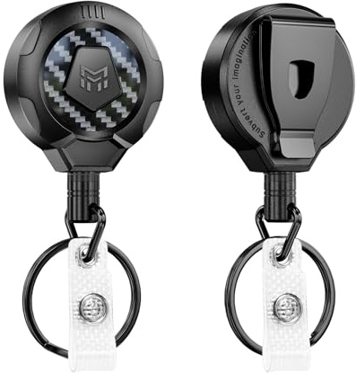 MNGARISTA Upgraded Heavy Duty Retractable Keychain with Belt Clip, 10 OZ Retraction, 31.5 Stainless Steel Cord Key Chain, 3K Carbon Fiber ID Badge Reel Holder with Badge Strap and Key Ring, 2 Pack