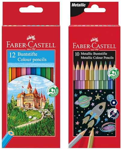 Faber-Castell 205218 - Buntstifte Set 22-teilig, mit Basic und Metallic Farben, bruchsicher, Sechskant, für Kinder und Erwachsene