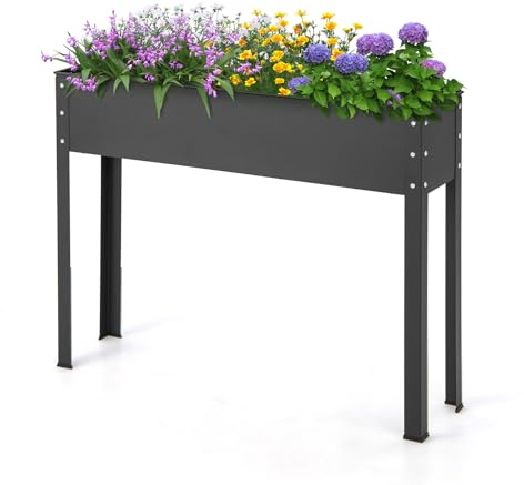 HOMASIS Aiuola Rialzata da Esterno in Ferro, Orto Rialzato Rettangolare per Balcone, Giardino e Terrazza, Fioriera Alta per Piante, Erbe, Fiori (Nero, 102 x 26,5 x 80 cm)