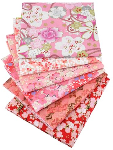 BrightGlow Tissu en Coton de Style Japonais - Lot de 6 Pièces de Tissu à Motif de Grue Volante en Fleurs - Tissu Bronzé pour Couture, Tissu Décoratif, Vêtements en Patchwork - 40 x