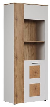 trendteam smart living - Vitoria - Vitrine - Weiß Matt/Evoke Eiche - Wohnzimmerschrank mit Hirnholzapplikationen - (BxHxT) 90 x 146 x 42 cm - Türen Links oder rechts montierbar