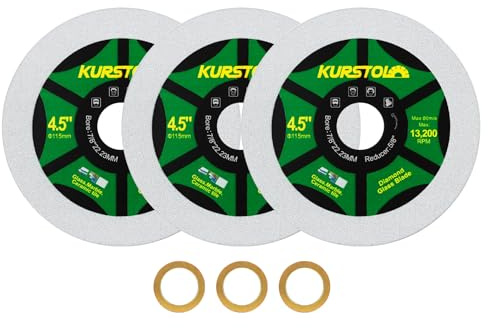 KURSTOL Diamond Glass Cutting Disc - 3pcs 115mm Ultra-Thin Saw Blade | Ultra-Thin Cut-off Wheel, Arbor 22.23/15.875mm, for Glass, Jade, Crystal, Wine Bottle, Ceramic Tile
