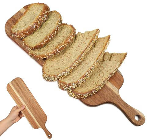 Cabilock Tagliere in legno di acacia con manico, lungo tagliere in legno per pane, pizza, sushi e cibo, tagliere decorativo per cucina domestica