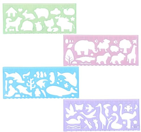 4 Stück Tiere Schablonen Kinder,Ymapinc Transparente Tiere Lineal 15cm Kunststoff Schablonen Kinder Tierform Zeichenschablonen Zeichenlineal mit Graduierungen für Jungen Mädchen Malen Werkzeuge