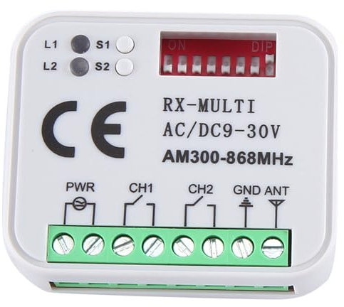 Diheohg Receptor Universal RX Multifrecuencia 300-868MHz 2CH 12V 24V MóDulo de Relé Control Remoto para Puerta de Garaje 433.92MHz 868MHz