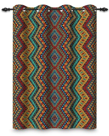 ggaimwf 107x160cm Tenda oscurante Bohemia Stile Boho Colorato Modello geometrico Tende con occhielli per finestre con isolamento termico per soggiorno camera da letto sala da pranzo,1 pannello singolo