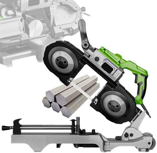 Portable Band Saw with LED Light, Electric Saw for Wood, Glass, Metal, and Meat Cutting, Removable Base with 2 Saw Blades