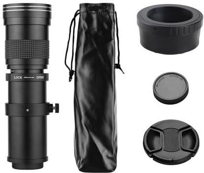 Aumotop Supertelezoomobjektiv Manuellt Fokus 420-800 Mm F/8.3-16 T2-monterat Kameraobjektiv för G9 GH5 II GX7, Multibeläggning Telezoomobjektiv för Utomhusfotografering (Svart)