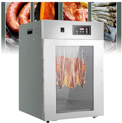 Caja de secado Biltong de acero inoxidable, deshidratador de alimentos y armario de secado de 800 W, deshidratador de alimentos grande con 14 ganchos para colgar, control inteligente LED para secar