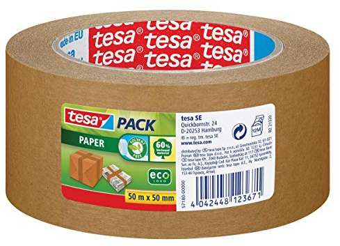 tesapack Paper ecoLogo - Umweltgerechtes Paketband aus Papier, 60% biobasiertes Material - Braun - 50 m x 50 mm